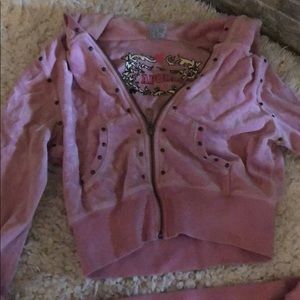 Pink velour track suit with crop hoodie!